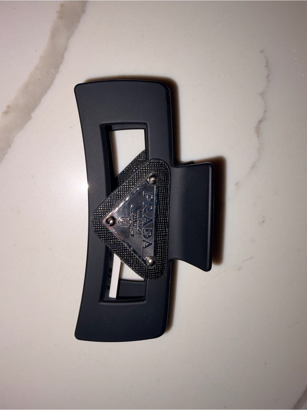 Prada Black Triangle Logo Hair Clip